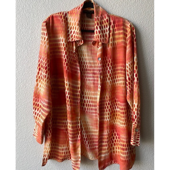 Ashley Stewart Tops - Ashley Stewart Women Blouse 16W Orange Red Dot Print Polyester Button Up Shirt